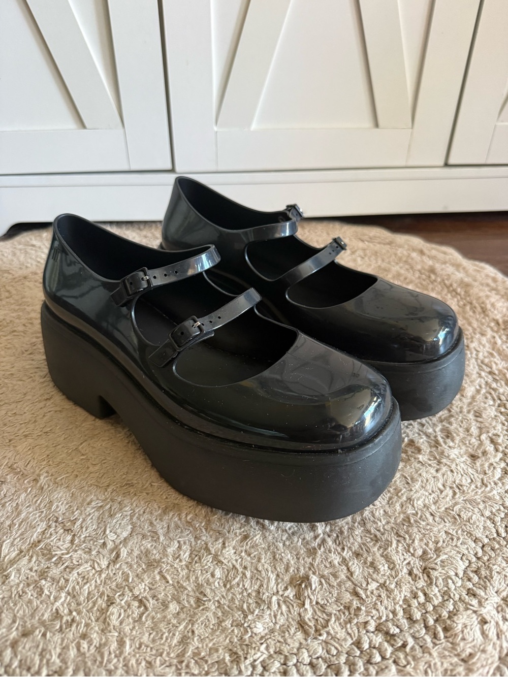 Melissa Farah Black Double-Strap Platform Mary Janes
